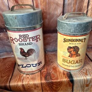 Brand Flour Tin Canister - Gray and Red